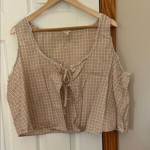 aerie Tan Plaid Tie-Front Cropped Camisole